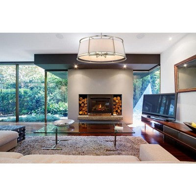 Aštuonių lempų audinio sietynas švelniam apšvietimui namuose