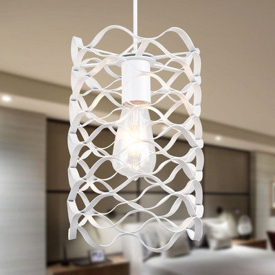 Baltas metalinis narvelio tipo pakabinamas šviestuvas siaurai erdvei