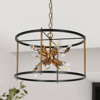 Juodas ir auksinis kristalų sietynas, reguliuojamas aukštis