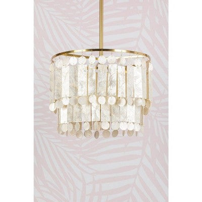 Trijų lempų sendinto žalvario sietynas šiltai nuotaikai