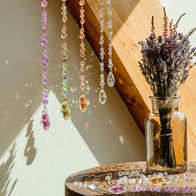 Krištolo ovalūs karoliukai sietynui, 3,8 cm, 6 vnt.